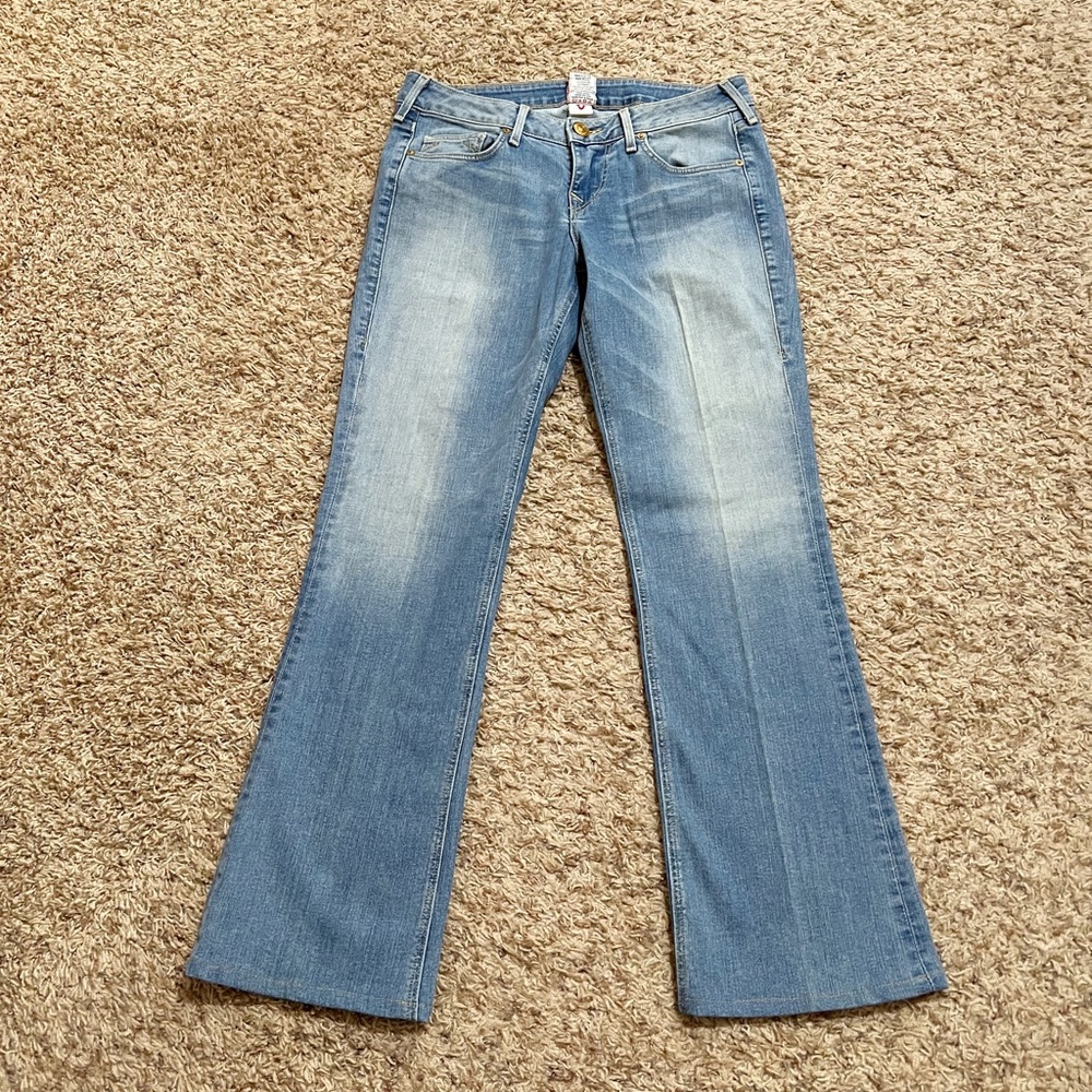 [True Religion] Light Washed Bootcut Blue Jeans